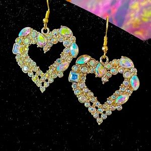 Iridescent Crystal Heart Earrings